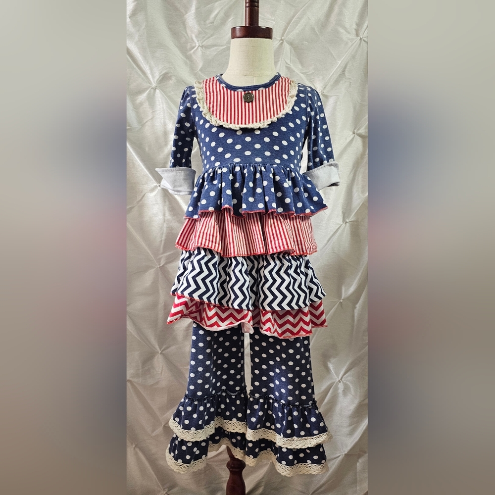 tutu & lulu 3-4T outfit Red, White & Blue ruffles